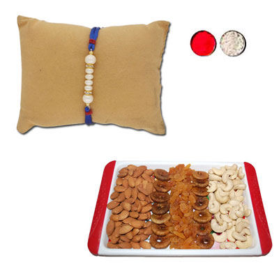 "Glorious Pearl Rakhi - JPJUN-23-049 (Single Rakhi), Dryfruit Thali - RD1000 - Click here to View more details about this Product